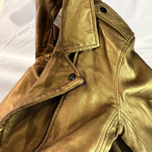 IRO Paris Gold Metallic Leather Moto Jacket Ashville Lambskin Sz 40 Large Rare - Picture 5 of 8